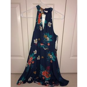 navy blue dress with floral design